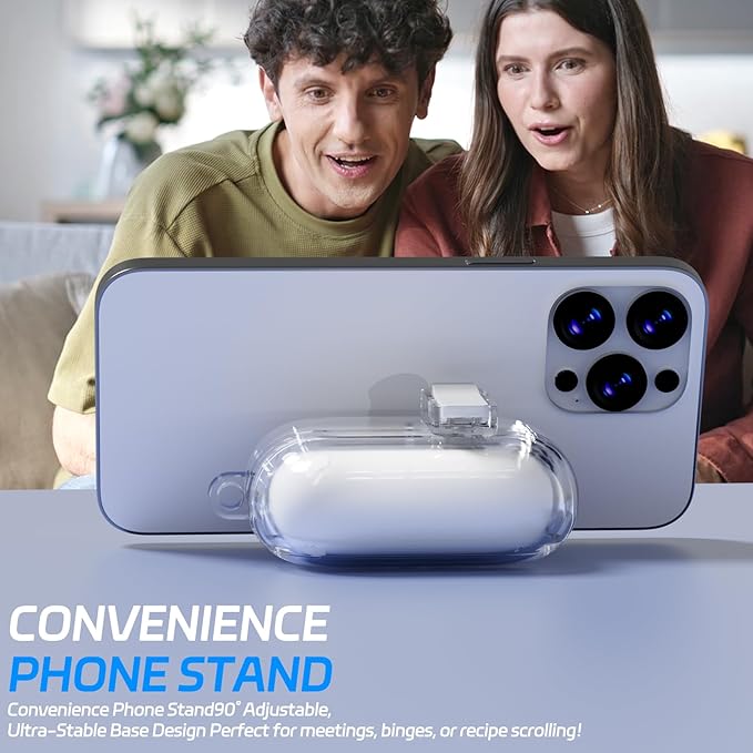 for AirPods Pro 2 Case with Phone Stand & Secure Lock, Auto-Open Clear Cover Compatible with Apple AirPods Pro 2nd/1st Gen (2023,2022,2019) with Cleaning Kit & Keychain (Clear White)