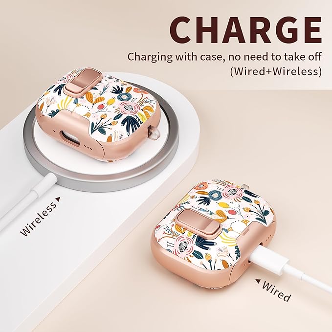 for AirPods Pro 3 Case(2025) with Secure Lock Clip and Phone Stand,Floral Girly Style Protective Cover with Cleaning Kit and Hand Strap for Apple AirPod Pro 3 Generation (Palm Petals)