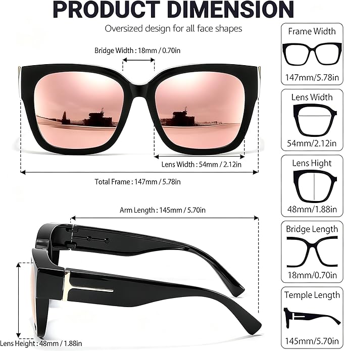 LVIOE 2 Pack Polarized Fit Over Sunglasses for Women Men Oversized Square Over Glasses Sunglasses with UV Protection LS7511