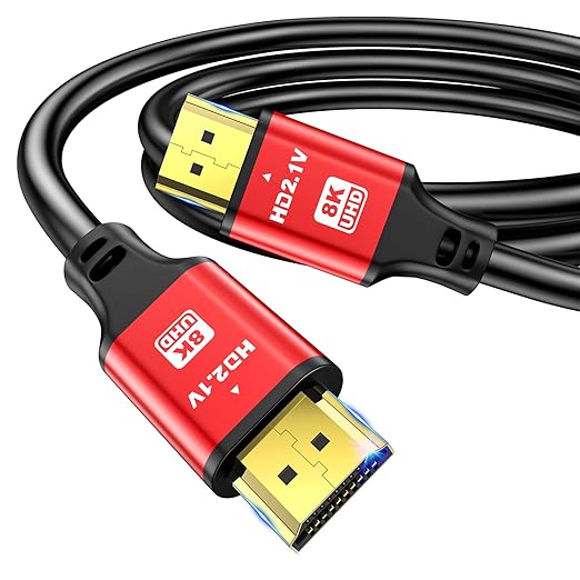 10FT HDMI 2.1 Cable 8K60Hz 4K120Hz, 48Gbps Ultra High Speed HDMI Cable with Gold Plated Connectors, Red Aluminum Housing, for PS5, Xbox Series X, 4K TV, Projector, Wall Mount TV, Living Room Setup.