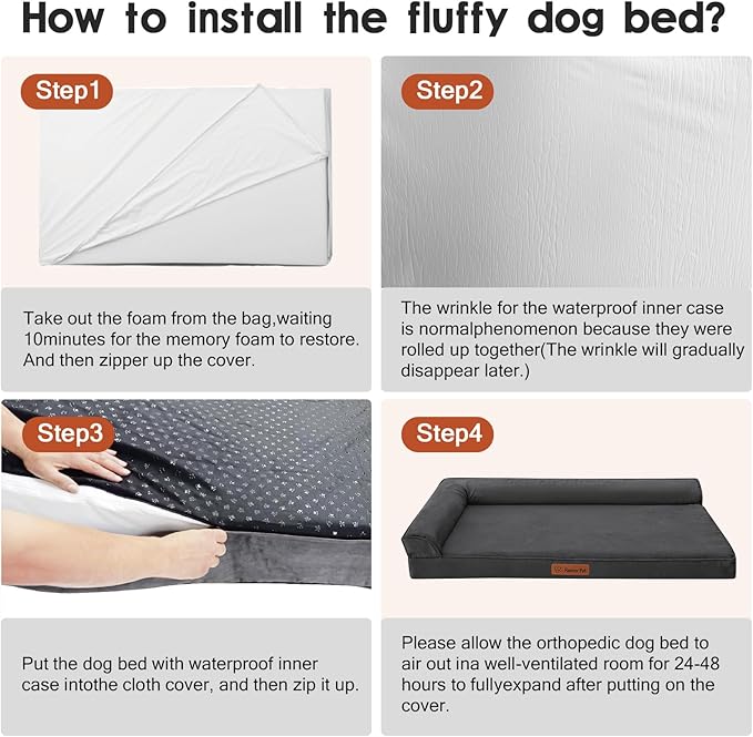 Orthopedic Memory Foam Dog Bed, Removable Washable Microsuede Cover, TPU Waterproof Liner, Nonskid Bottom, for Indoor, Outdoor, Crate ＆ Car Use, 35x23x6 Inches, Dark Grey