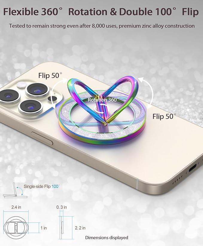Magnetic Phone Grip for MagSafe Ring Holder Twinkle Finger Kickstand, Transparent Magnetic Phone Ring Grip for iPhone 16 15 14 13 12 Pro Max Plus & Android (Colorful)