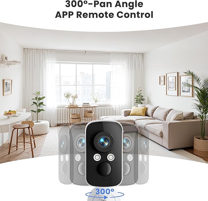 300° Pan Wireless Outdoor Security Camera, No Subscription Free 7-Day Cloud/SD, AI Detection, Magnetic Mount, Battery Powered, 2.4G WiFi, 2K, Night Vision, 360° View, 2-Way Talk, Home Security, IP65