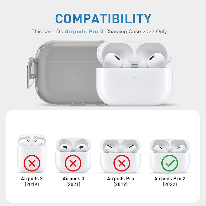 Valkit Compatible Airpods Pro 2 Case Clear with Lock, Shockproof AirPods Pro 2nd/1st Generation Case Soft Transparent Protective Cover with Lanyard iPods Pro 2 Skin for Airpods Pro 2nd/1st Gen