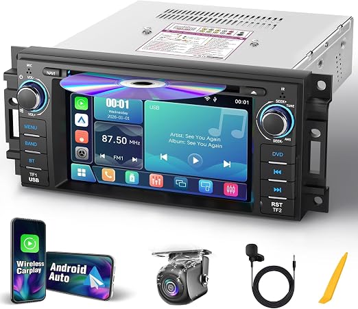 【SOOEMAKA】 2026 Car Radio with CD/DVD Player for Dodge RAM 1500 2500 3500 (2009-2012), for Jeep Wrangle/Unlimited (2007-2015),Upgrade CarPlay&Android Auto,Online Navigation,AM,FM,Bluetooth