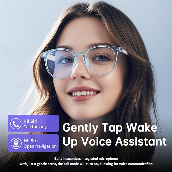 Smart Glasses for Men Women, Open Ear Bluetooth Glasses with Photochromic Lenses, Touch Control, Voice Assistant Clear Audio, Remote Photography, Blue Frame and white legs, Perfect for Indoor Outdoor