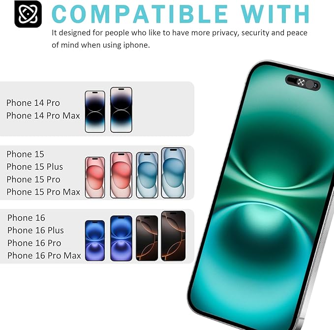Front Camera Cover,Webcam Cover Compatible for Phone 14 Pro/14 Pro Max/15 Series/16 Series(Except 16e),Web Blocker Protect Your Privacy and Security-Infrared Facial Recognition Can Be Turned Off-Black