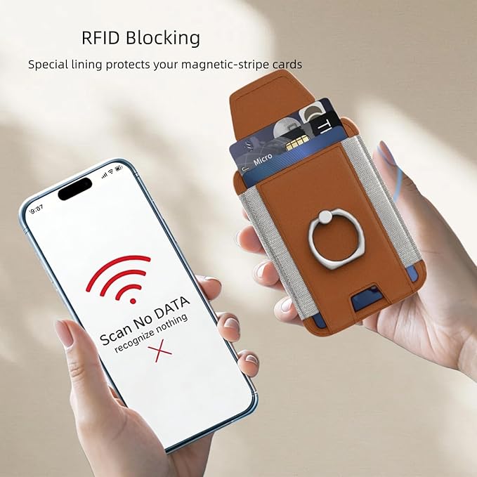 for Magsafe Wallet, Slim Magnetic Card Wallet with Grip, 7 Cards Holder RFID Blocking, Ring Stand Stick on Wallet with Privacy Flap(Brown)