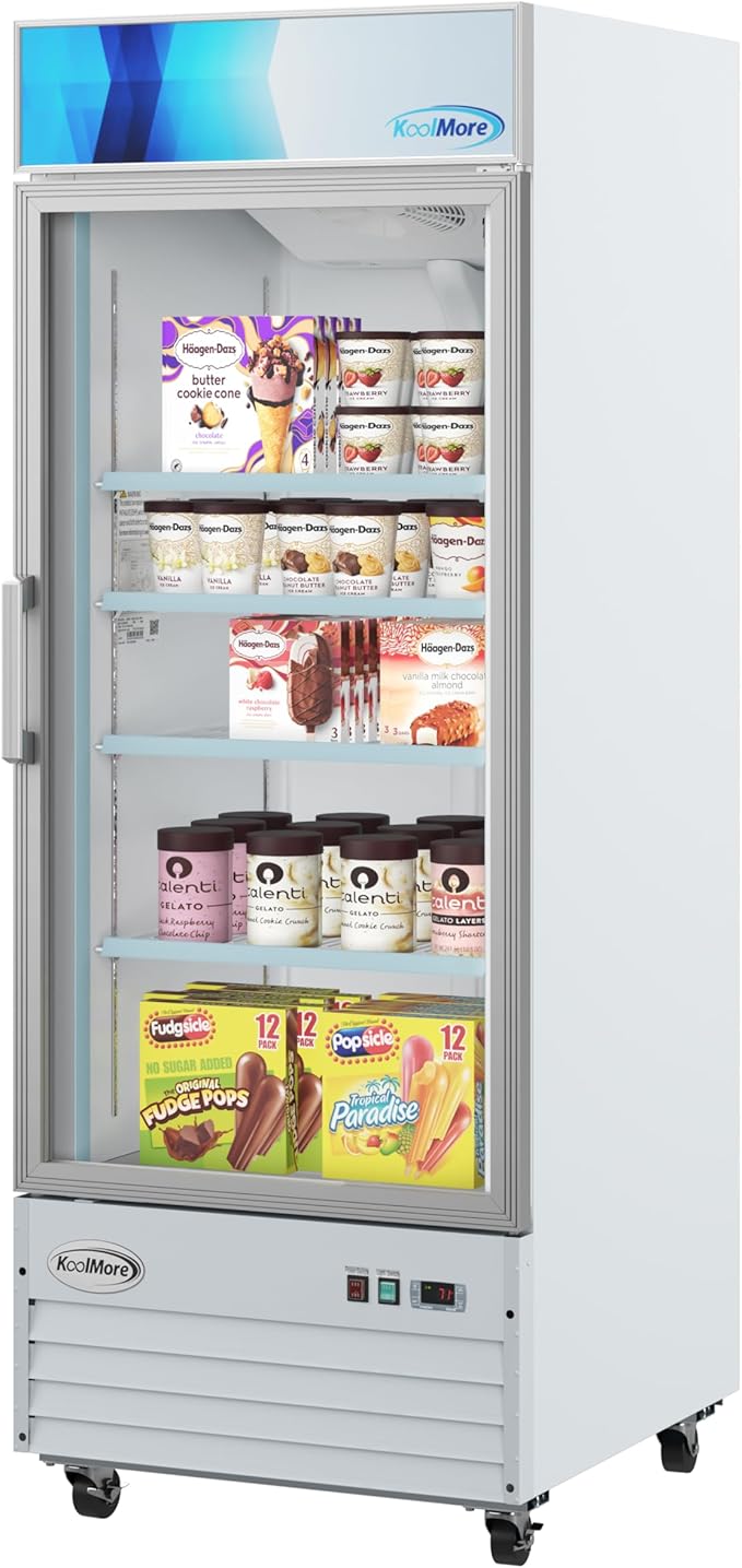 KoolMore MDF-1GD-23C-WH 31 in. Commercial One Glass Door Display Upright Freezer Merchandiser in White 23 Cu. Ft