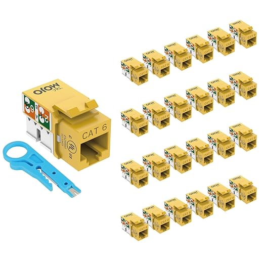Tecmojo UL Listed 1000 Mbps Cat6 Keystone Jack Insert 25 -Pack, 90 Degree Punch Down RJ45 Keystone Jack Adapter Slim Profile for Patch Panel & Wall Plate, Yellow