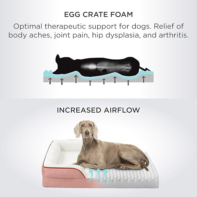 Bedsure Orthopedic Dog Beds Large Sized Dog - Washable Large Dog Cat Bed Waterproof, Comfort Dogs Couch Sofa with Washable Removable Cover, Pet Bed with Nonskid Bottom, Pink, 35"