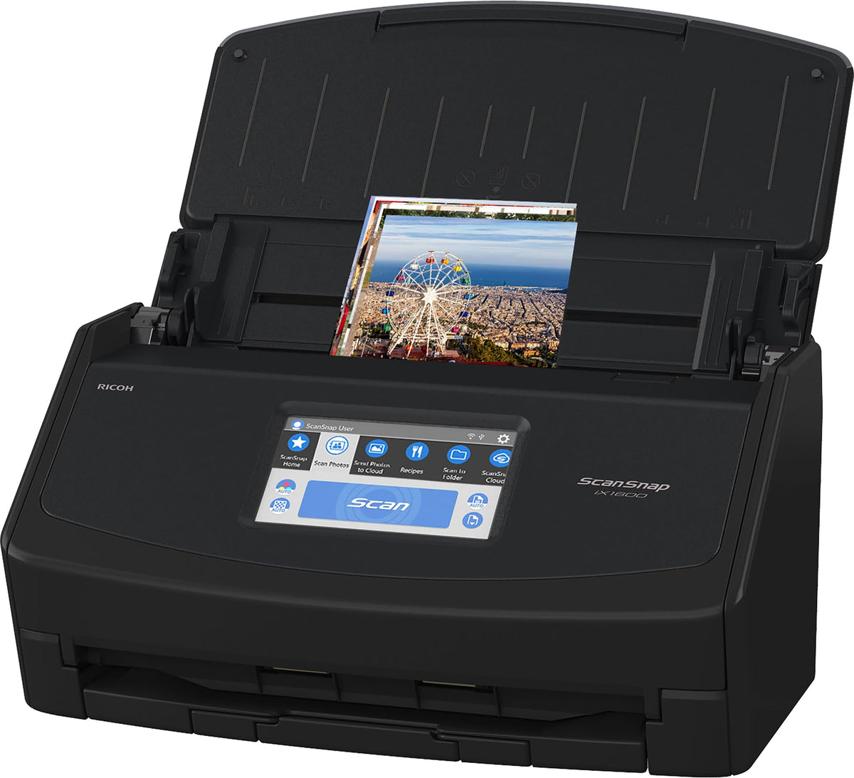 ScanSnap iX1600 Wireless or USB High-Speed Document Scanner, Black