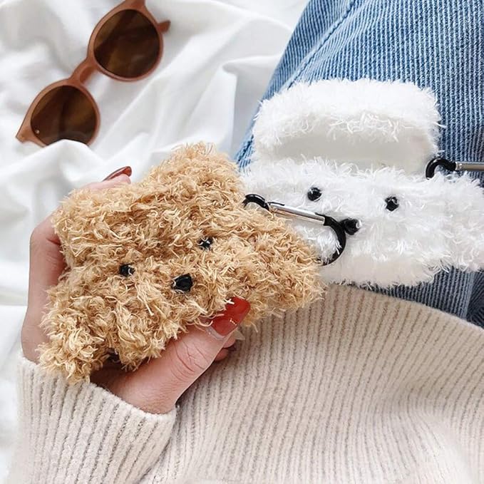 SGVAHY Furry Case for AirPods Pro 3rd Generation Funny Cute 3D Cartoon Plush Design Soft Warm Fluffy AirPod Pro 3 Cover with Keychain Kawaii Anti-Fall Protective Case Women Girls(Teddy White)