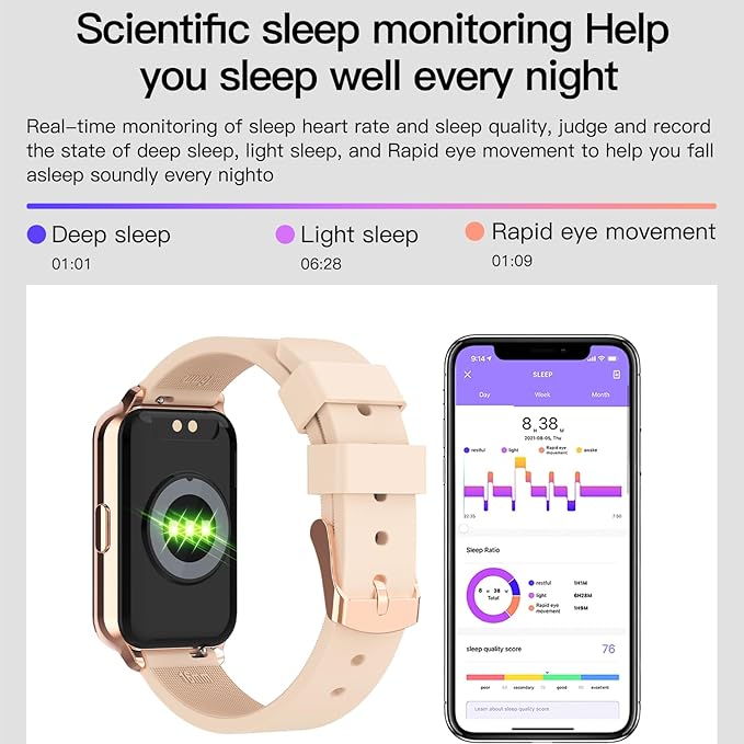 Smart Watch Fitness Tracker Make/Answer calls for Women Men with Heart Rate Blood Oxygen Sleep Monitor Sports Modes Step Calorie Counter IP68 Waterproof for Android Phones iPhone (Rectangle, Pink)