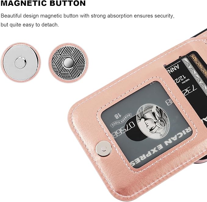 KIHUWEY Compatible with 15 Case Wallet with Credit Card Holder, Flip Premium Leather Magnetic Clasp Kickstand Heavy Duty Protective Cover for 15 6.1 Inch (Rose Gold)