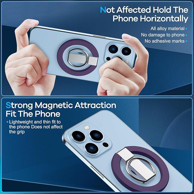 Magnetic Phone Ring Holder for MagSafe, Magnet Finger Ring Grip Stand Holder, Compatible with iPhone, and Smartphones, MagSafe Accessories-Purple