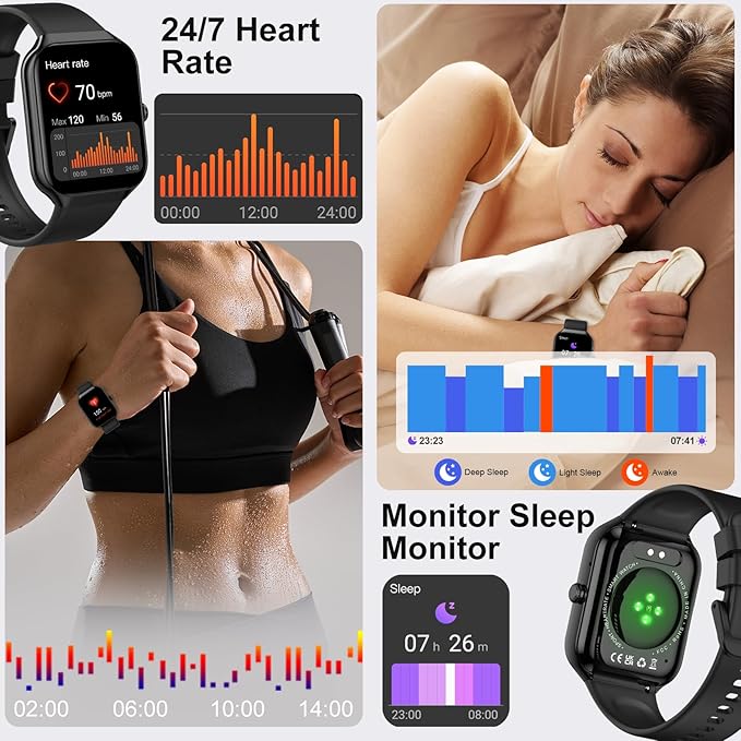 Smart Watch, 1.96" HD Smartwatch for Men Women (Answer/Make Call), 2026 Fitness Activity with Heart Rate/Sleep Monitor/Pedometer, IP68 Waterproof, 113+ Sport Modes Running Watch for Android iOS