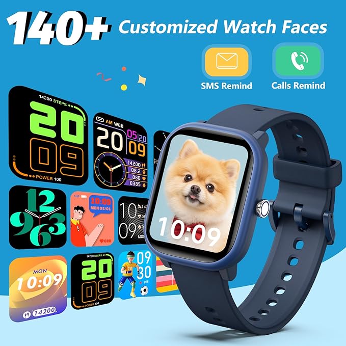 Kids Wach for Girls Boys 6-15 Year Old - Smart Watch for Kids 1.8" Fitness Tracker,No Phone needed,Pedometer Sleep Monitor Heart Rate Waterproof,Puzzle Game for Girls Boys Teens Birthday Gift (Blue)