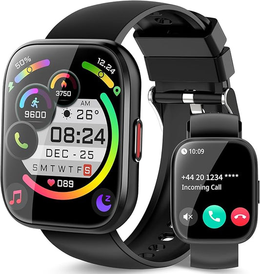aycy Smart Watch for Men Women Bluetooth Call, 1.85" HD Touch Screen Fitness Watch with Sleep Heart Rate Monitor, 112+ Sports Modes, IP68 Waterproof Activity Trackers for Android iOS, Black
