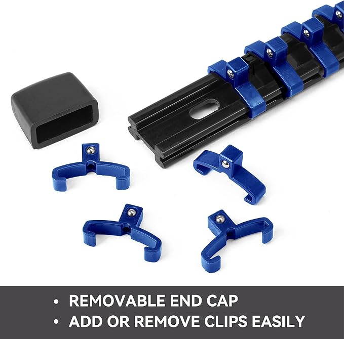 ALOANES 30PC ABS Socket Organizer, Socket Rails Fit 1/2 inch, 3/8 inch and 1/4 inch Drive, Heavy Duty Socket Holders Hold up to 430 Sockets, Black Rails with 5 Color Clips