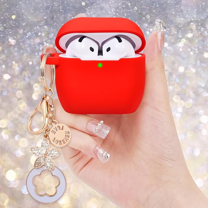 Case Compatible with Apple Airpods 4 - VISOOM Airpods 4 Cases 2024 Cover Women Anti-Drop Silicone iPods 4 Earbuds Wireless Accessorie Charging Cases Girl Bling Keychain for Airpod iPods 4th Gen