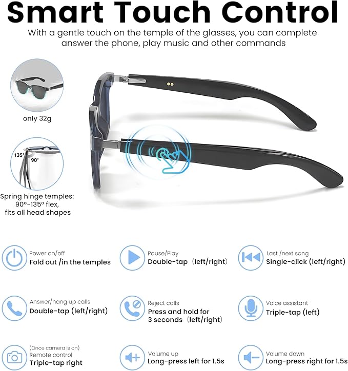 AI Translation Smart Glasses with Chat GPT for Men& Women, Bluetooth 5.4 Sunglasses with Translator 100 Languages,Multifunctional Outdoor UV Protection Glasses for Travel Trade Business-Gray2