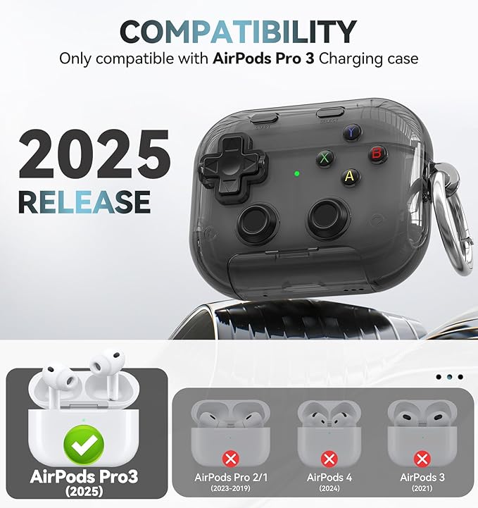 for AirPods Pro 3 Case 2025, with Pressable Button, Safety Lock & Phone Stand for Apple Air Pod Pro 3 Gen Cover, Cool Funny Gifts Case for Women Men to Relief Stress or Pass The Time,Clear Black