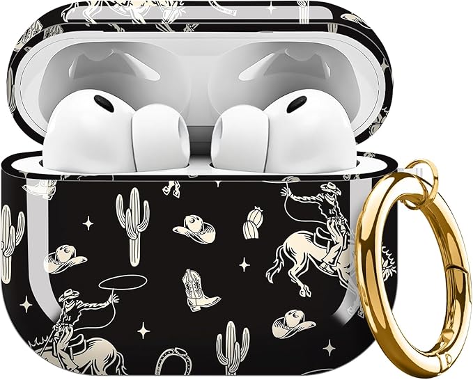 Compatible with AirPods Pro 3 Case 2025 for Women Girls – Cute Shockproof Protective Cover with Gold Round Buckle, Anti-Drop Soft Case for AirPod Pro 3rd Gen (Cute Cactus Cowboy)