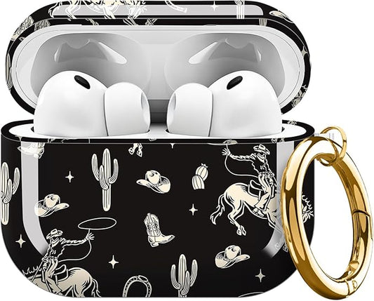 Compatible with AirPods Pro 3 Case 2025 for Women Girls – Cute Shockproof Protective Cover with Gold Round Buckle, Anti-Drop Soft Case for AirPod Pro 3rd Gen (Cute Cactus Cowboy)