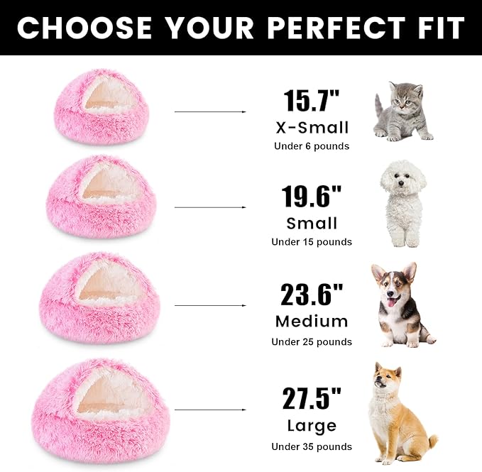 NOYAL Round Hooded Donut Dog Bed for Small & Medium Pets - Plush Fluffy Anti-Anxiety Cat Cave Bed with Cover