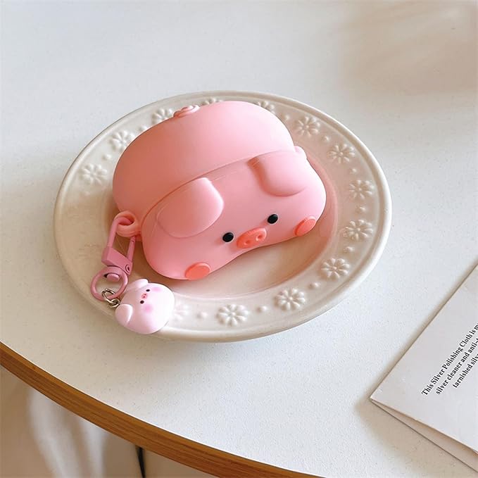Case Compatible with Airpods Pro/Pro2, 3D Cute Kawaii Pig Design Earbuds Cover, Pink Lying Piggy Portable Accessories Soft Silicone Wireless Earphone Shockproof Protector with Pendant