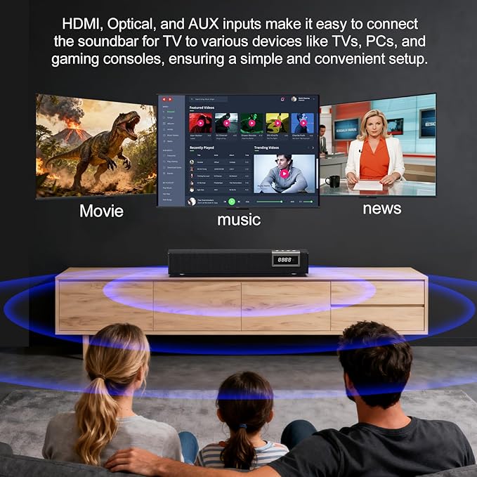 50W Sound Bar for Smart TV, 2.0 ch Soundbar with Bluetooth 5.4/ARC/Opt/AUX Connect, Soundbar for TV with 2 Full Range Speakers, Home Audio Surround Sound System for TV PC