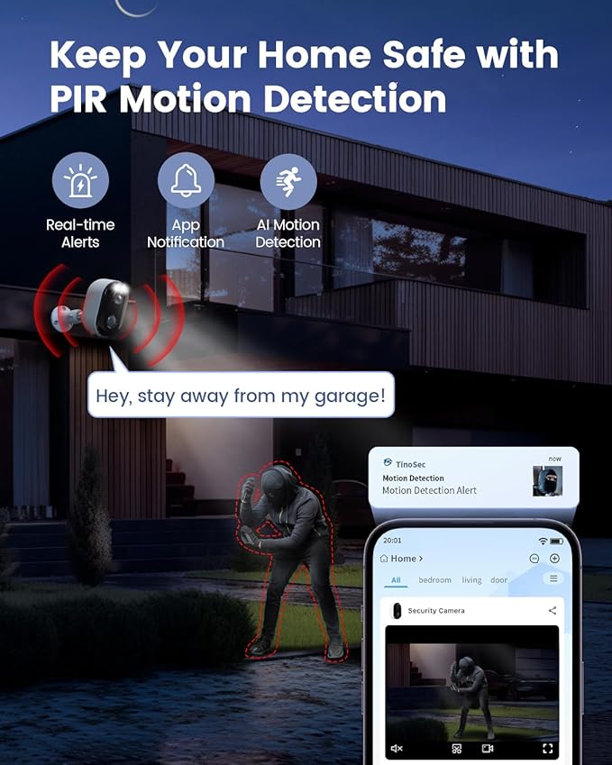 Security Cameras Wireless Outdoor, Battery Powered 2K Color Night Vision, WiFi Cameras for Home Security, AI Motion Detection,Spotlight Siren Alarm,IP66 Waterproof,2-Way Talk,SD/Cloud Storage