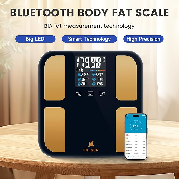 EILISON Highly Advance 2-in-1 Digital & Analog Weighing Scale for Body Weight-400lbs, 4 High Precison GX Sensor Accurate, Thick Tempered Glass, Extra Large Display (red) (Smart Black)