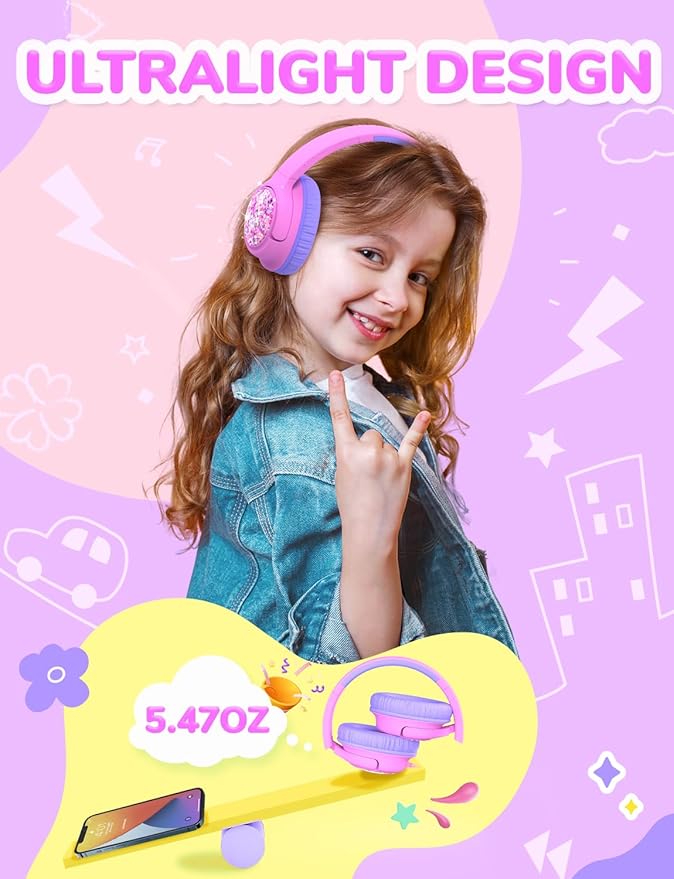 iClever Kids Headphones with Cord, 85dBA Safe Volume Wired Headphones for Kids, Stereo Sound Foldable Adjustable, 3.5mm Jack, Over Ear Child Headphone for School/Boys/Girls/iPad/Tablet/Travel