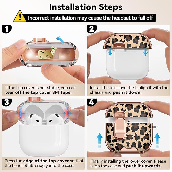 for AirPods 4 Case, with Safty Lock & Phone Stand for Floral AirPods 4th Generation Case Cover for Women Girly, iPod 4 Case with Keychain & Cleaner Kit- Leopard Print