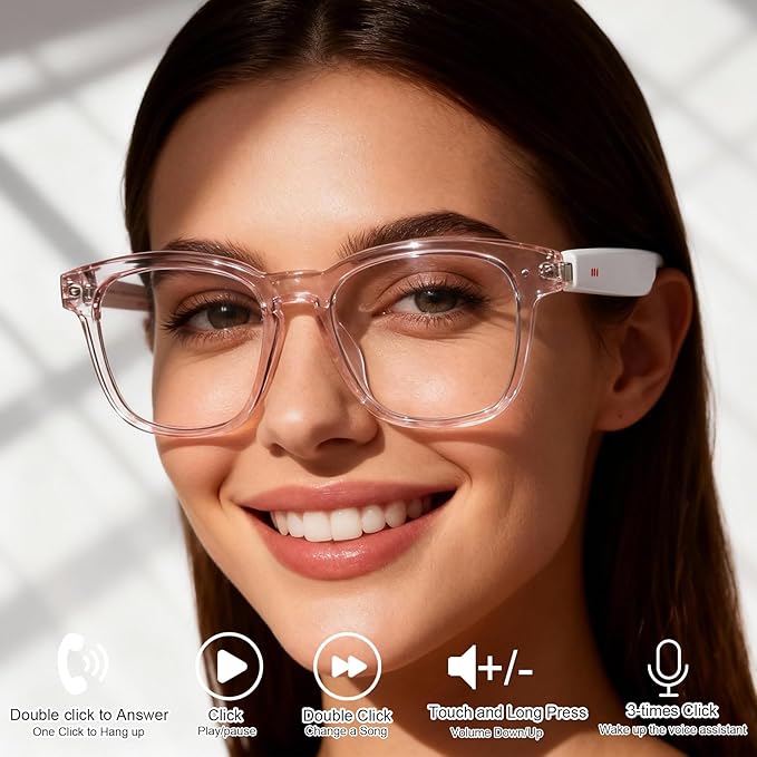 AI Smart Glasses, Anti Blue Light Bluetooth Translation Glasses with 164 Hands-Free Calls & Audio Multifunctional Smart Sunglasses for Men Women Travel Trade Business (KL01-White-Color-Change-Lens)