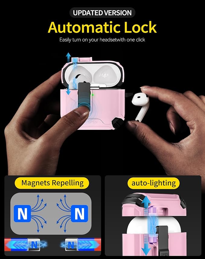 Compatible with AirPods 4 Case,Magnetic Automatic Lock with Phone Stand & Cleaning Kit,Compatible with Magsafe Cover -Pink