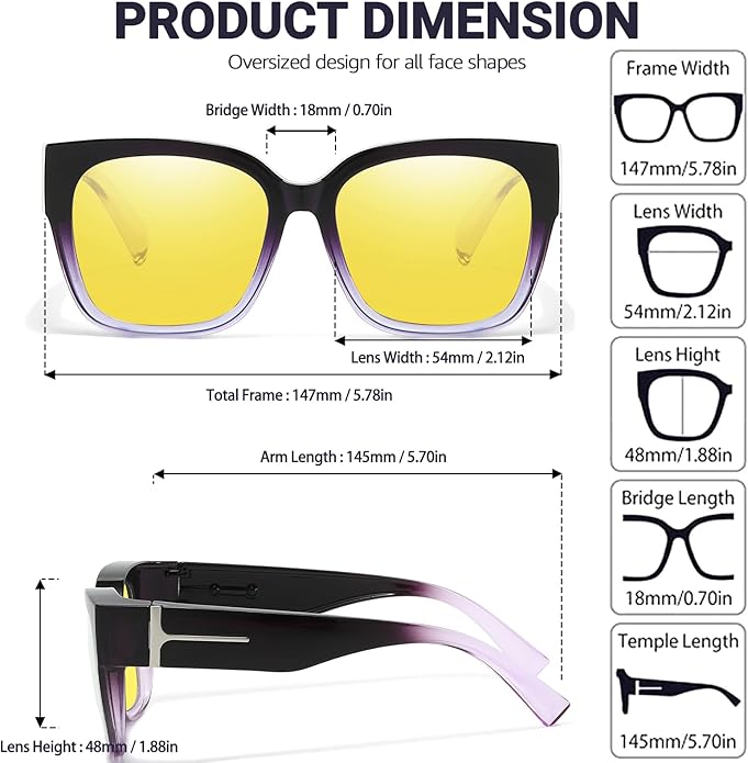 LVIOE 2 Pack Polarized Fit Over Sunglasses for Women Men Oversized Square Over Glasses Sunglasses with UV Protection LS7511