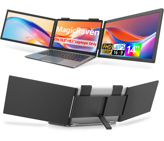 MAGICRAVEN Dual Laptop Screen Extender, 14" 1080P Portable Monitor, Type-C (No HDMI) Plug and Play for 13.3" - 16.1" Laptops, 270° Rotation Attachment Display for Windows/MacOS/Chrome Laptop Phone