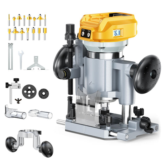 MtiolHig Cordless Compact Router Compatible with DeWalt 20V Battery(Tool Only), Fixed & Plunge Base,Double-Handle Router Fixed Base for woodworking, slotting, trimming, and DIY projects