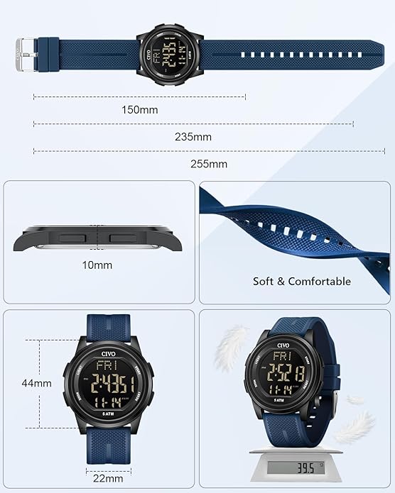 CIVO Digital Watches for Men Women: Sports Waterproof Wristwatch with Stopwatch Alarm Date - LED Backlight Big Numbers Silicone Watch for Outdoor Camping Running Cycling