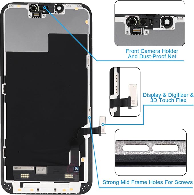 for iPhone 13 Screen Replacement 6.1', 3D Touch Display Full Repair kit, Digitizer Assembly with Tools Set, Tempered Glass, Instruction