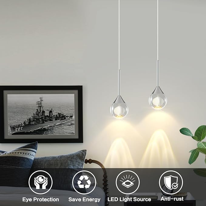 Teardrop Crystal Pendant Light – 4W LED Pendant Light with Remote Dimmable 3 Color Temperature Crystal Raindrop Chandelier for Bathroom, Kitchen Island,Dining Room,Bar (Chrome 1-Light)