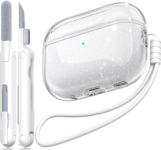 for Airpods Pro 2nd/1st Generation Case Cover, Compatible with Airpods Pro Case 2nd Gen USB C Charging Port, Clear Soft Transparent Military Grade Shockproof Case, Gitter White
