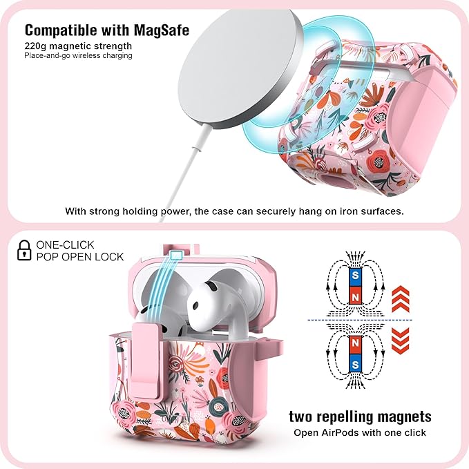wenew Compatible with AirPods 4th Generation Case Cover with Phone Stand, Cleaner, Clip, Compatible with Magsafe Charger, One-Click Pop Open Lock iPod 4th Case (Pink 1, AirPods 4th)