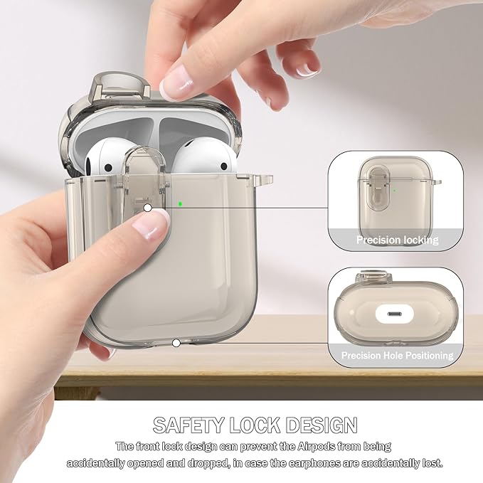 for Airpods 2nd Generation Case Cover with Secure Lock, Clear Soft TPU Transparent Military Grade Shockproof Protective Case with Cleaning Pen for Apple Airpods 2nd 2019, Clear Black