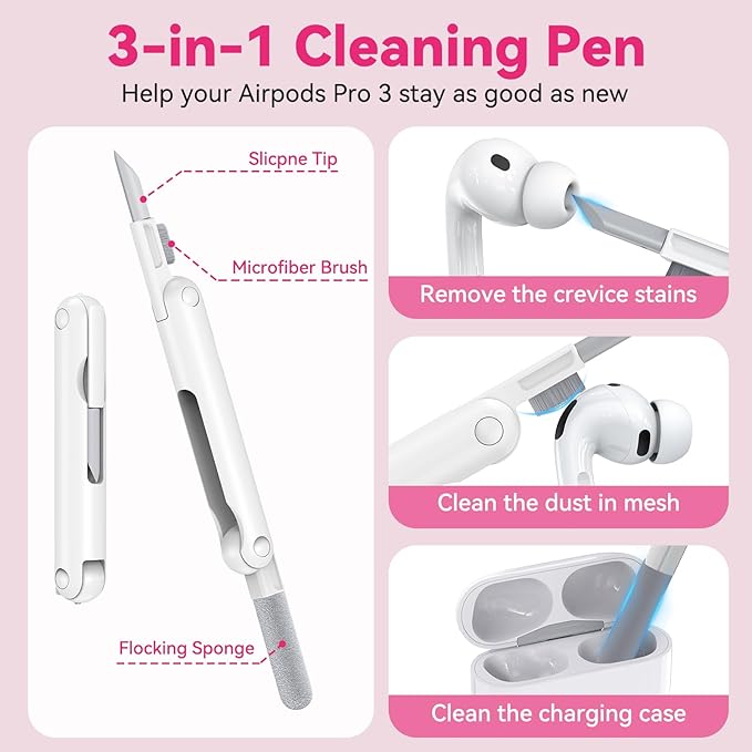 for Airpods Pro 3 Case 2025, Anti-Yellowing Clear Case for Airpods Pro 3 with Secure Lock & Phone Stand, Soft TPU Drop Protection Cover with Cleaning Kit (Rose Gold)