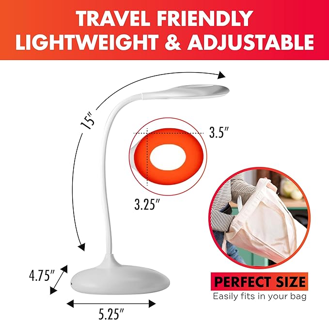 Mito Red Light - No Blue Light Lamp - Modern LED Rechargeable Table Lamp - Rechargable Desk Lamp - Bedside Touch Lamp - - Table Lamp for Whole House - No Flicker LED (633nm Red), White