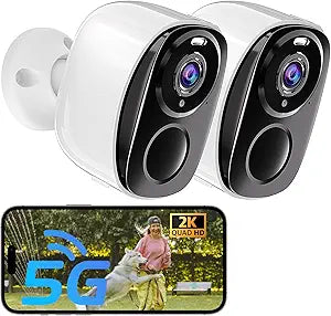 ELECCTV 2pcs 2K Security Cameras Wireless Outdoor Battery Powered, 5G/2.4G
